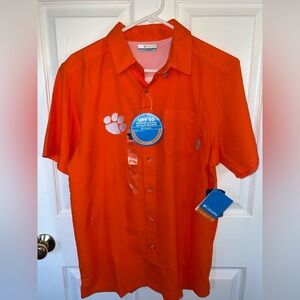 NWT Men’s Columbia Clemson Tigers Orange PFG Omni-Shade Fishing Shirt Size Small